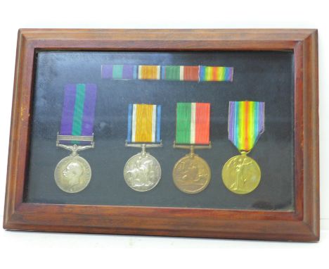 A set of WWI medals to 203704 Pte. E. Highfield Manch. R., Mercantile  Marine Medal to Ernest Highfield and General Service M