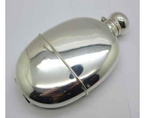 A large silver hip flask, Sheffield 1930, Walker &amp; Hall, 264g 