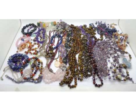 Gemstone jewellery including amethyst, tigers eye, quartz, etc. 