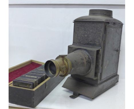 A magic lantern and a collection of 50 magic lantern slides