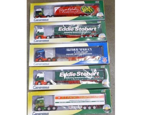 Five 1:50 scale Cararama Collectable Haulers models including Eddie Stobart 