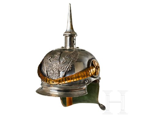 Preußen - Helm für Offiziere der Jäger zu Pferde (JZP), Regimenter Nr. 1 - 7 Vernickelte Glocke und -schirme, der Vorderschir