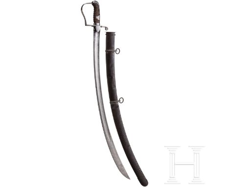 Säbel M 1796 für Mannschaften der leichten Kavallerie  Breite, geschwungene Rückenklinge (fleckig, minimal narbig) mit beidse