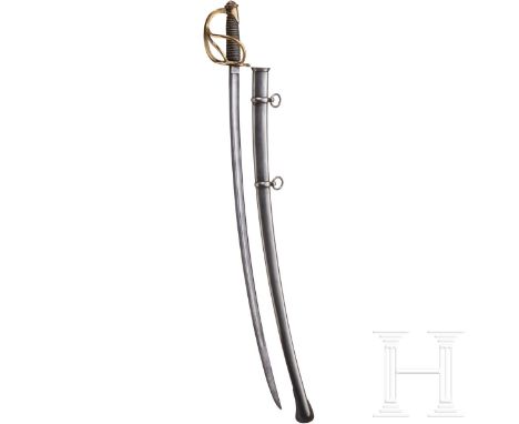 Säbel M 1860 für Mannschaften der Kavallerie  Leicht gekrümmte Rückenklinge à la Montmorency (narbig, nachbrüniert), an der W