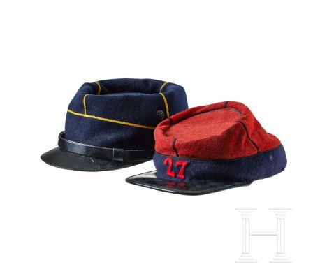 Two kepi caps for French enlisted Infantry and Infantry 27th Regiment  Infantry cap body in dark-blue wool with single strand