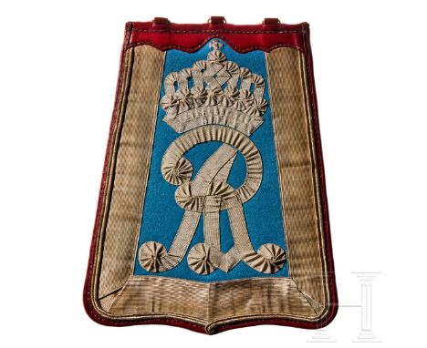 A "Säbeltasche" (sabretache) for Saxon Hussar Regiment 19 Officers Two-layer sabretache made of red leather, with three silve