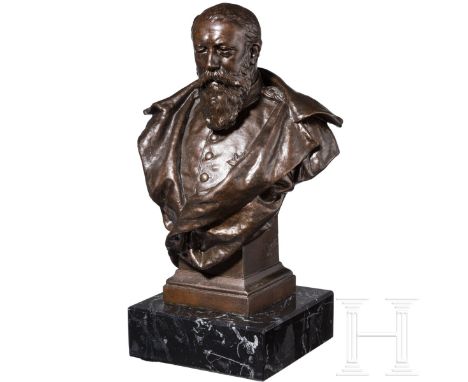Friedrich I. Großherzog von Baden - Büste, H. Gladenbeck, datiert 1895  Zink, bronziert, seitlich die Künstlersignatur "H Vol