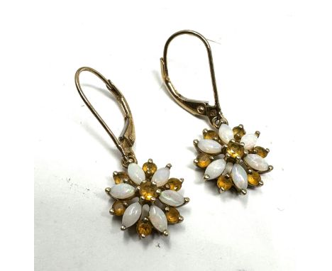 9ct gold opal &amp; citrine earrings weight 2g