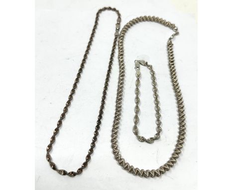 3 vintage silver twist link chain necklaces &amp; bracelet weight 40g