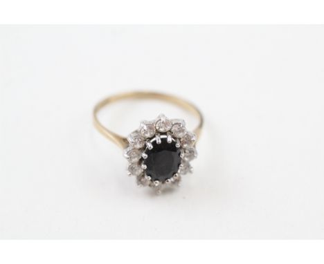 9ct gold vintage sapphire & cubic zirconia cluster ring (2.5g)