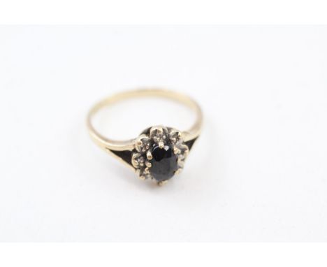 9ct gold vintage sapphire &amp; diamond cluster ring (1.8g)