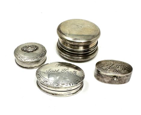 4 vintage silver boxes inc pibox ll boxes &amp; first tooth