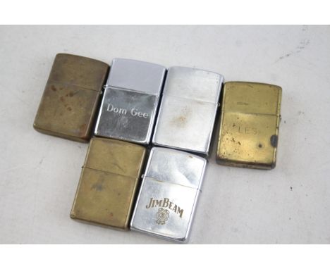 Zippo Lighter Job Lot Inc Solid Brass Marlboro Chrome Jim Beam Brushed Chrome x6