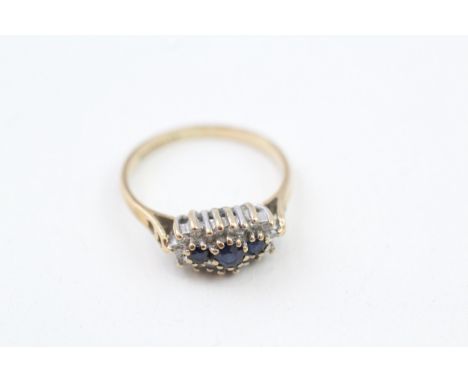 9ct gold vintage sapphire &amp; diamond cluster ring (1.6g)