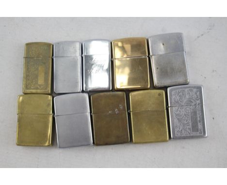 Zippo Lighter Job Lot Solid Brass Chrome Slim Brass Chrome Venetian Brushed x 10