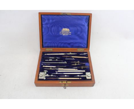 Antique Technical Drawing Compass Set By W.H. Harling In Fitted Wooden Case 