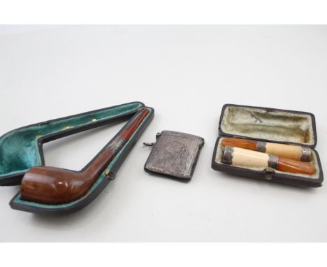 4 x .925 sterling tobacciana inc banded cheroots &amp; pipe, vesta etc