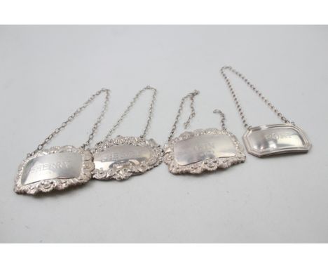 4 x vintage .925 sterling silver decanter labels