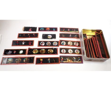A box of Victorian coloured nursery magic lantern slides 