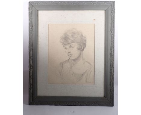 J Edwards - pencil sketch portrait of a woman, signed and dated, 33 x 26cm 