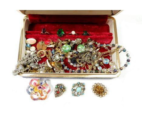 A box of costume jewellery including silver and gold ring 