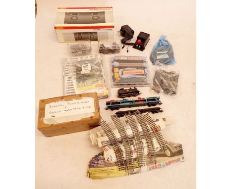 A group of model railway equipment including Hornby HM 2000 Power Controller R8012, boxed Hornby Train Controller R965, lengt