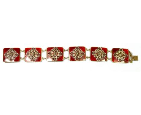 A Norwegian sterling silver and enamel six link bracelet by Ivar Holth 