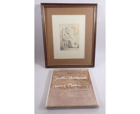 A Henry Moore 'Shelter Sketch Book' 1940 plus Henry Moore print, 9.5 x 12.5cm 