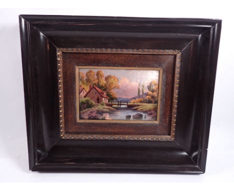 A Limoges enamel panel river landscape, 9.5 x 14cm