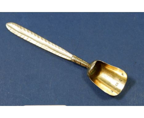 A Georgian silver small shovel form caddy spoon with mother of pearl handle, Birmingham 1794