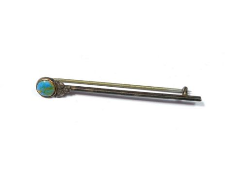 A sterling silver Arts &amp; Crafts enamel panel and leaf bar brooch, 6cm 