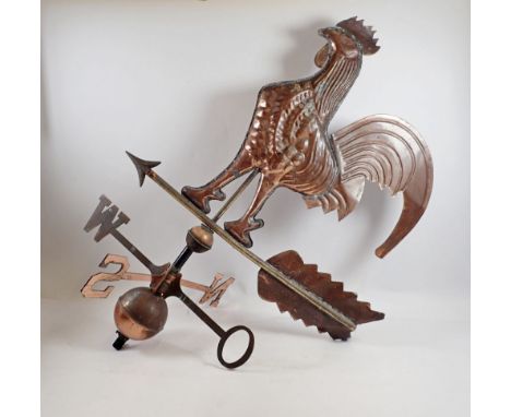 A large German copper cockerel weather vane, 80 x 60cm, (with O instead of E for East) 