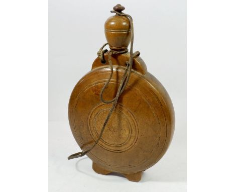 A sycamore carved wood Pilgrim's flask, 32cm