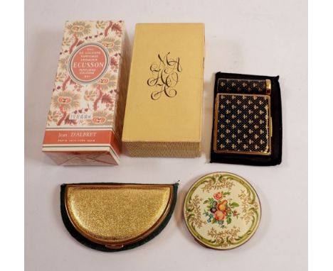 A Stratton compact and two others and two vintage perfume bottles, boxed 