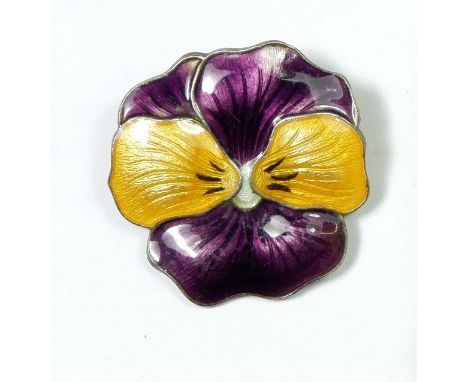 A J A &amp; S silver and enamel pansy brooch, 2.5cm across 