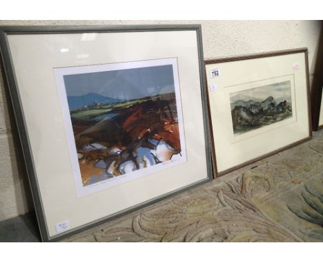Framed watercolour by Allen Freer of landscape at Wincle and a Barrie Bray limited edition print of Cornwall 