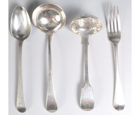 A group of silver hallmarked 19th century flatware - spoons to include a desert fork hallmarked for William Chawner, London, 