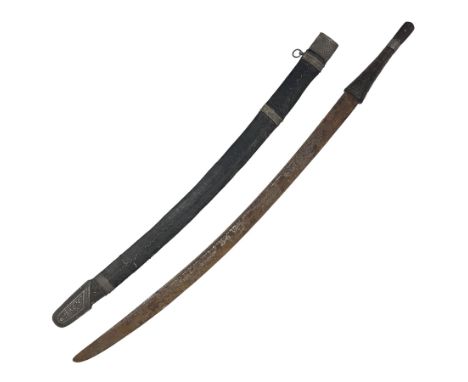 Omani presentation sword kattara, with 77cm  broad slightly curved single edge blade with two fullers, leather bound hilt wov