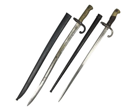 French Model 1866 Chassepot bayonet with 57cm curving fullered steel blade dated 1873 No.L63963; in steel scabbard with confo