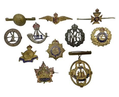 Eleven sweetheart brooches - Lovat Scouts, RFC, Durham Light Infantry, Essex Regiment, RAF, Army Cyclist Corps, ASC, Hertford
