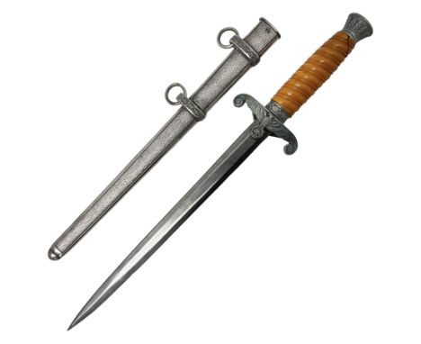 Late WW2 German Army Officers dress dagger, with unmarked 25cm double edged steel blade, orange celluloid grip, pommel and fe