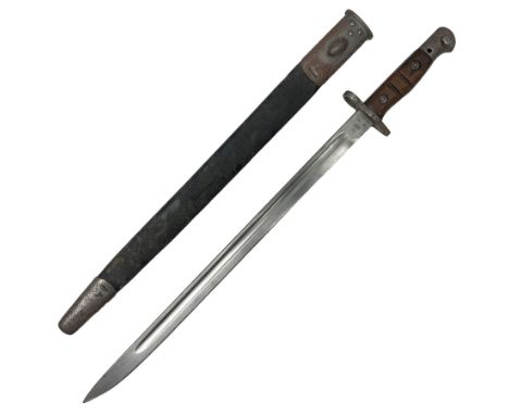 WW1 British 1907 pattern bayonet, the 43cm single edged fullered blade stamped to the ricasso with a crown GR cypher 1907 8 1