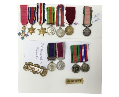 Eleven medal miniatures including Turkish Crimea, OBE (Civil), WW2 Burma Star and France/Germany Star, two pairs of WW2 War/D