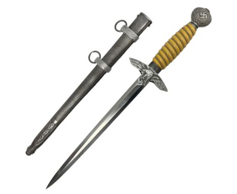 WW2 German Luftwaffe 2nd Pattern Officers dress dagger, with unmarked 25.5cm double edged steel blade, wire-bound pale orange