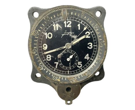 WW2 Jungans Luftwaffe aircraft cockpit clock with luminous centre sweep seconds hand, baton hour and minute hands, regulation