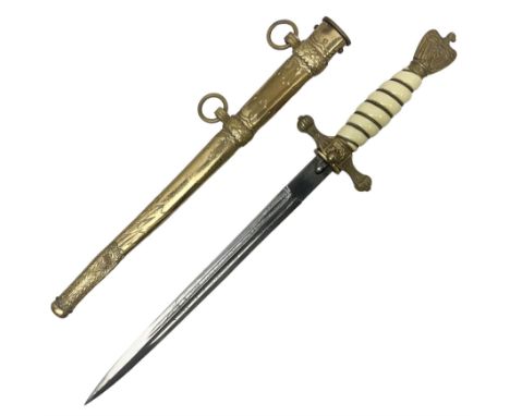 WW2 German kreigsmarine style dagger composed from various age parts, the post-war 25cm double fullered blade  with etched de
