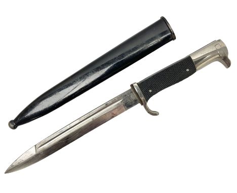 German Wehrmacht KS98 dress bayonet, with plain 19.5cm fullered blade marked Anton Wingenje Solingen, chequered black plastic