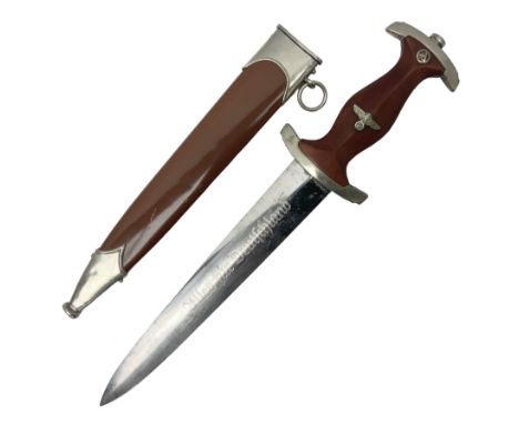 WW2 German SA dagger the 22cm double edged steel blade by G. Felix Gloriawerk Solingen inscribed 'Alles Fur Deutschland', the
