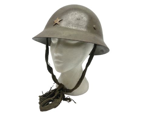 WW2 Japanese Army type 92 steel helmet with infantry star badge to centre, webbing liner and chin strapCondition Report:Retai