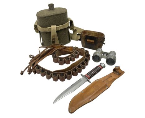 Mundial Brazil bowie knife, the 15.5cm steel blade inscribed 'Sheriff Knife', with banded and aluminium hilt; in leather shea